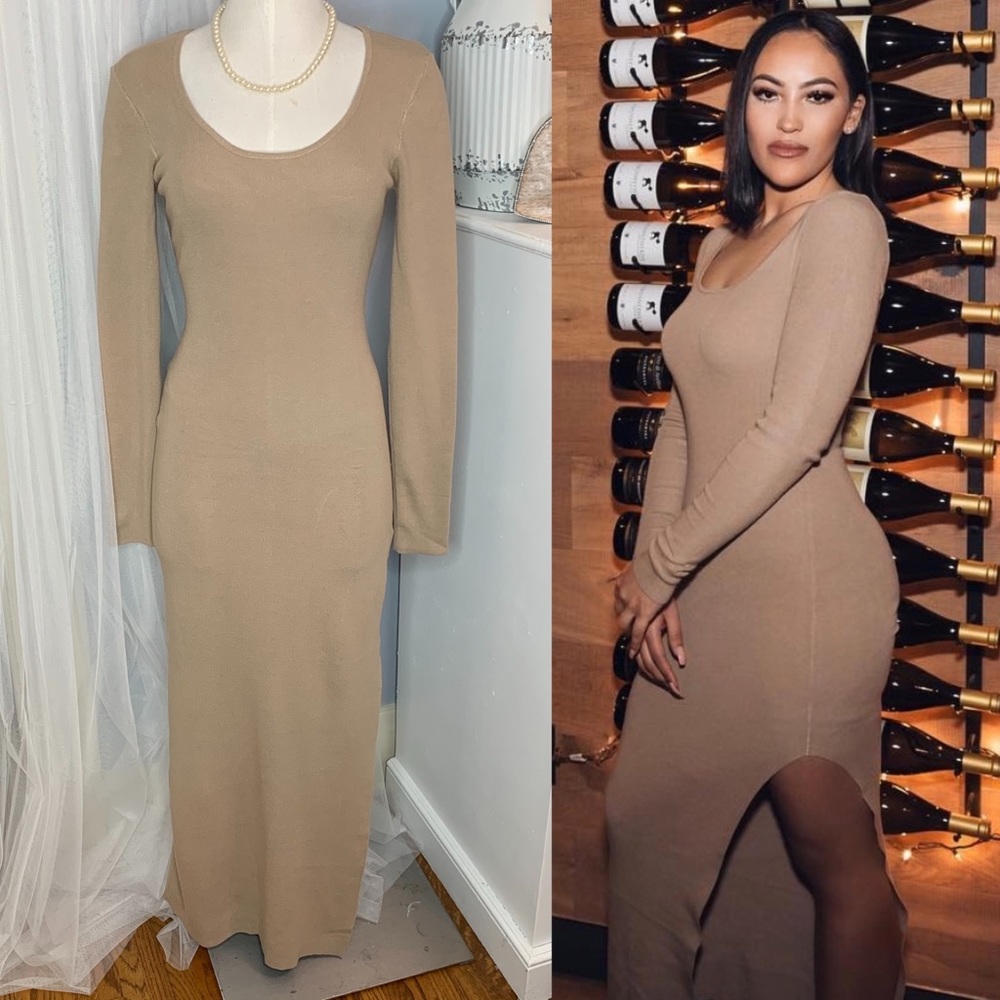 💰LAST ONE💰 Ribbed Knit Bodycon Maxi Dress with Side Slit (C)